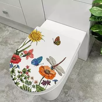 Наклейки на крышку унитаза, самоклеящиеся ПВХ-наклейки, виниловые художественные украшения, креативный цветок, трава
