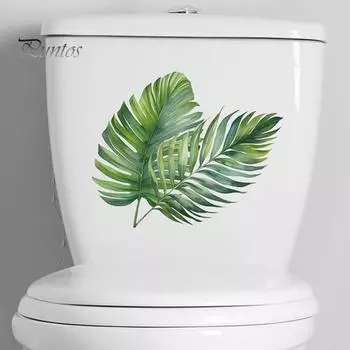 Наклейки на крышку унитаза, зеленая водолазка, дизайн листьев, легко наносится, долговечные клейкие наклейки для украшения ванной комнаты Leaf