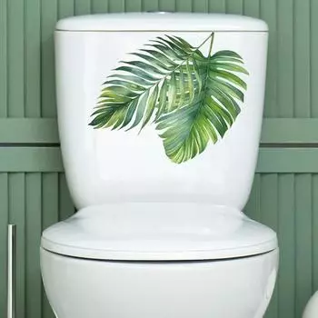 Наклейки на крышку унитаза, зеленая водолазка, дизайн листьев, легко наносится, долговечный клей, украшение для ванной комнаты