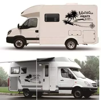 Наклейки на кузов для автодома, автодома, кокосовой пальмы, компаса, графические наклейки, черные