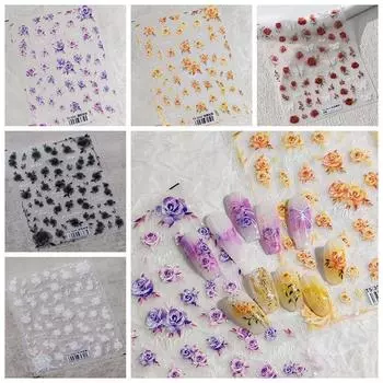 Наклейки на ногти с бабочками и розами, украшения для ногтей с розами, красочные наклейки для ногтей с розами для леди красный