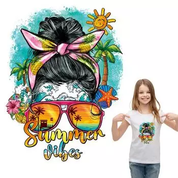 Наклейки на одежду, летние женские термопрессовые толстовки с аппликацией «сделай сам», футболка Parches Ropa, термонакладки, очки Vibes