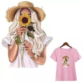 Наклейки на одежду с цветочным узором для девочек, футболка «сделай сам», моющаяся в полоску, экологически чистая аппликация на одежде, женская футболка для девочек 6.1x8 cm