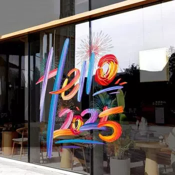 Наклейки на окна Hello 2025 Статичные наклейки на окна Красочные неклеящиеся наклейки на окна Новогодняя вечеринка S