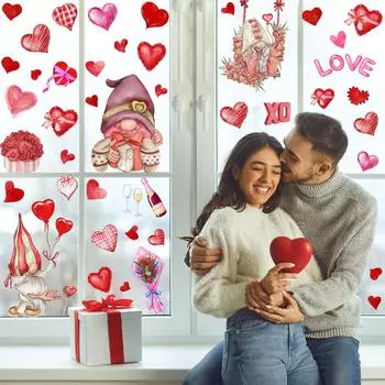 Наклейки на окна ко Дню святого Валентина, наклейки на окна с гномами ко Дню святого Валентина, съемные украшения для окон для стеклянных домов и праздников One Size