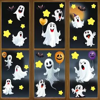 Наклейки на окна на Хэллоуин, наклейка с рисунком летучей мыши для магазина, окна, двери, стены, декоративная наклейка без клея, принадлежности для вечеринки на Хэллоуин Ghost Sticker