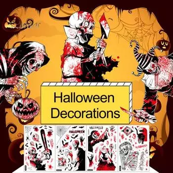 Наклейки на окно Хэллоуина, страшный отпечаток руки, зомби, череп, кровь, цепляющиеся наклейки на пол, декор для вечеринки в честь Хэллоуина для туалета, ванной комнаты I