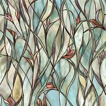 Наклейки на пленку для защиты окон Green LeafyPattern Window Film винил для стеклянных окон витражная пленка Главная 30x100cm