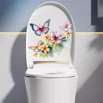 Наклейки на сиденье унитаза с бабочками и цветами, самоклеящиеся наклейки на крышку унитаза, съемные наклейки «сделай сам», для ванной комнаты, украшения для домашнего декора