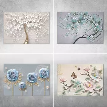 Наклейки на стену, абстрактные 3D белые цветы, цветные бабочки на деревьях, самоклеящиеся обои, художественные розовые цветочные постеры, принты для украшения гостиной 30cm x 20cm