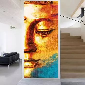 Наклейки на стену, художественная дверь, Будда Шакьямуни, раздвижная дверь, гостиная, домашний декор, обои, панно, художественная очистка и паста 38.5cmX200cmX2pcs