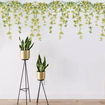 Наклейки на стену из листьев эвкалипта, украшение для дома, съемные наклейки, фон для телевизора, виниловые художественные водонепроницаемые 2 шт./комплект 30*90 см CHINA