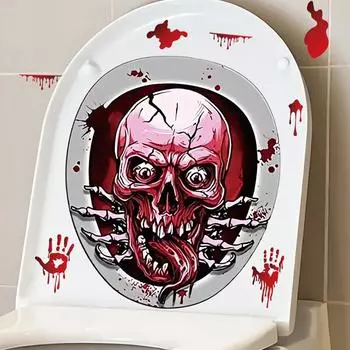 Наклейки на стену на Хэллоуин Кровавый клоун Ужасные наклейки на сиденье унитаза Наклейки на сиденье унитаза с изображением страшной крови на Хэллоуин Веселые настенные наклейки