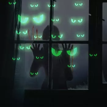 Наклейки на стену на Хэллоуин светятся в темноте, 36 пар наклеек с выглядывающими глазами, жуткие наклейки на окна