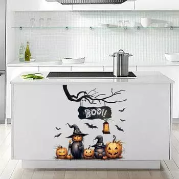 Наклейки на стену на Хэллоуин, забавные наклейки на тыкву, ведьму, самоклеящиеся виниловые украшения