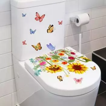 Наклейки на стену, растения, цветы, подсолнухи, бабочки, романтические самоклеящиеся наклейки, домашний декор для ванной комнаты, гостиной 25*35cm