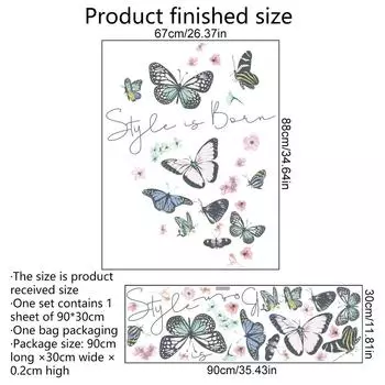 Наклейки на стену с бабочками для украшения гостиной, спальни, детской комнаты, настенные наклейки для комнаты девочек, фоновые обои из ПВХ 1pcs