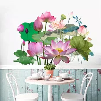 Наклейки на стену с цветком лотоса, настенная роспись, детали из ПВХ, художественный плакат