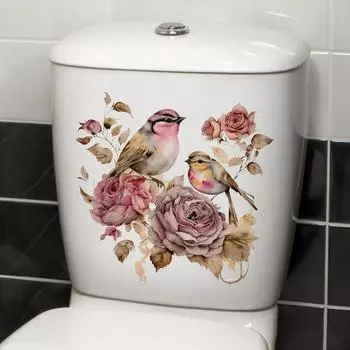 Наклейки на стену с цветочным ароматом и птицами, креативные наклейки на унитаз для ванной комнаты, украшение для крышки унитаза, водонепроницаемая наклейка 30x30cm разноцветный