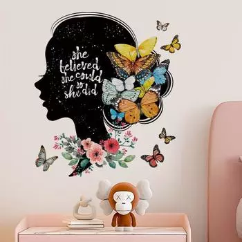 Наклейки на стену с цветочным принтом бабочек, персонализированные наклейки для украшения спальни изголовья кровати, фоновые наклейки 30x60cm разноцветный