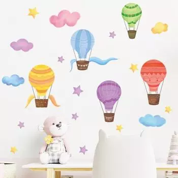 Наклейки на стену с героями мультфильмов, облака, звезды, наклейка на стену, воздушный шар, наклейка на стену для спальни, домашний декор разноцветный
