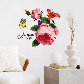 Наклейки на стену с изображением цветка камелии, самоклеящиеся наклейки для спальни, гостиной, туалета, дверей, дивана, фона, декора 30x30CM разноцветный