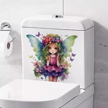 Наклейки на стену с изображением мультфильмов Наклейки с изображением акварельных фей-эльфов Водонепроницаемые наклейки для ванной комнаты и туалета Наклейки на дверь детской комнаты 30x30cm разноцветный