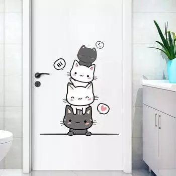 Наклейки на стену с изображением мультяшного кота ПВХ-обои DIY-наклейки на стену для детей A