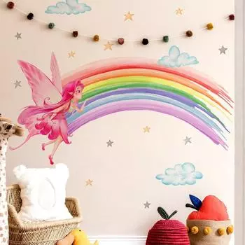 Наклейки на стену с изображением радуги и бабочки из мультфильма для украшения детской комнаты, наклейки на стену для спальни, наклейки на стену для детской комнаты в детском саду