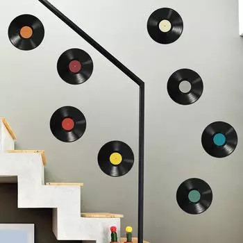 Наклейки на стену с классическими музыкальными пластинками для домашнего декора: Спальня, Гостиная, Крыльцо, Общежитие 24.5*24.5cm*8pcs