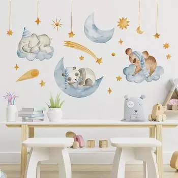 Наклейки на стену с мультяшными медведями мечты, декор с луной и звездами для детской комнаты, украшения спальни 30x60cm