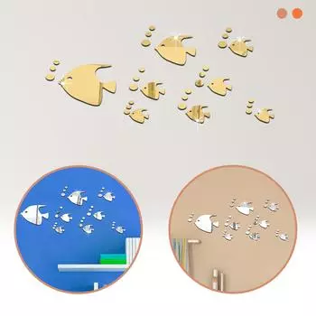 Наклейки на стену с пузырьковой рыбой, зеркальные наклейки с океанической рыбой, акриловые зеркальные наклейки на стену One Size золотой