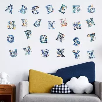 Наклейки на стену с рисунком астронавта и буквами, наклейки для раннего образования, детская игрушечная комната, фон, самоклеящиеся наклейки 25x70CM-2pcs разноцветный
