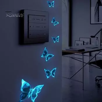 Наклейки на стену с синими бабочками, светящиеся в темноте со сверкающим эффектом, водонепроницаемые, легко наносятся, элегантные наклейки для украшения комнаты 1pc