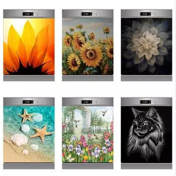 Наклейки на стену с солнечными цветами, чтобы покрыть холодильник, сельскую кухню, холодильник, пляжную ракушку, черную кошку, посудомоечную машину, виниловые 3D настенные фрески для дома 45X82cm 18X32inch