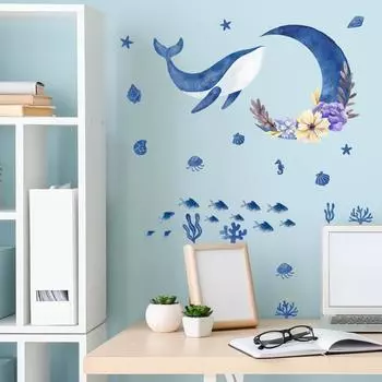 Наклейки на стену в один метр, наклейки на стену с дельфином и луной, детская комната, гостиная, спальня, украшение комнаты, наклейки на стену, самоклеящиеся наклейки на стену белый
