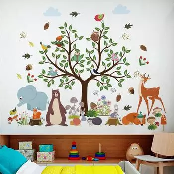 Наклейки на стену в парке лесных животных, детская комната, спальня, украшение на стену, наклейки для дошкольного образования 30x90cmX2pcs