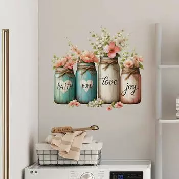 Наклейки на стену в виде вазы Faith, вдохновляющие цветочные наклейки для женской спальни, домашний декор, виниловое настенное искусство, отклеивающееся и приклеивающееся 30x30CM разноцветный