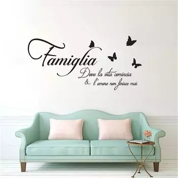 Наклейки на стены Фразы Семья, где жизнь Наклейки на стену Фраза Цитата Стена чёрный