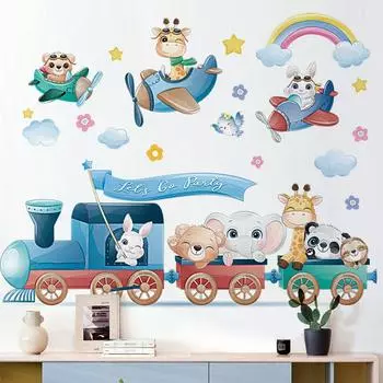 Наклейки на стены с мультяшными животными для вечеринок, путешествий, детской комнаты, спальни, украшения, наклейки на стену, съемные фрески, домашний декор