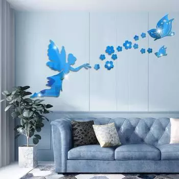 Наклейки на стены с зеркальной поверхностью, самоклеящиеся легкие цветочные феи и бабочки, настенная роспись, товары для дома золотистый