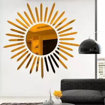 Наклейки на стены в форме солнца, самоклеящиеся пластиковые, современный фон с подсолнухом, зеркальная наклейка на стену для гостиной
