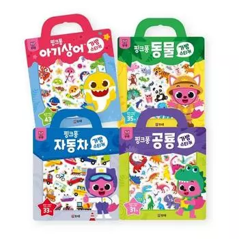 Наклейки на сумку Pinkfong BEST, набор из 4 предметов: Наклейка на детскую акулу + наклейка на животное + наклейка на автомобиль + наклейка на динозавра, умное исследование, корейские игрушки
