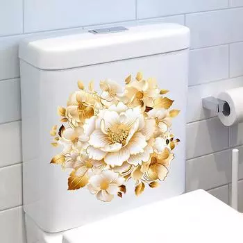 Наклейки на туалет для ванной комнаты, современные минималистичные самоклеящиеся картины с золотыми цветами и рисунком для ванной комнаты, украшения для гостиной