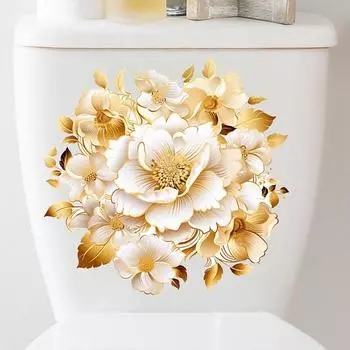 Наклейки на туалет для ванной комнаты, современные минималистичные самоклеящиеся картины с золотыми цветами и рисунком для ванной комнаты, украшения для гостиной onesize