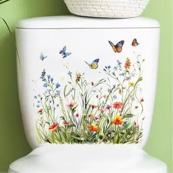 Наклейки на туалет с цветами Наклейки на стены Наклейки на стены с бабочками Самоклеящаяся картина на холодильник Съемная декоративная наклейка