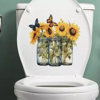 Наклейки на туалет с рисунком подсолнуха для ванной комнаты, декоративные настенные наклейки для ванной комнаты 29*29CM/fun-m66