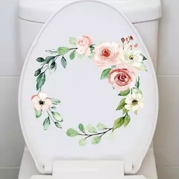 Наклейки на унитаз с цветком пиона, яркий цвет, легко наносится, долговечная, прочная адгезия, креативные наклейки на стену для ванной комнаты