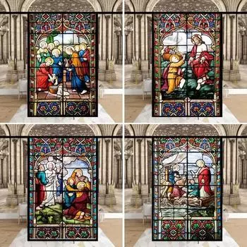 Наклейки на витражные окна, пленка для приватности, церковный стиль, статическое прилипание, декоративные матовые пленки для окон, индивидуальный размер 40x60cm