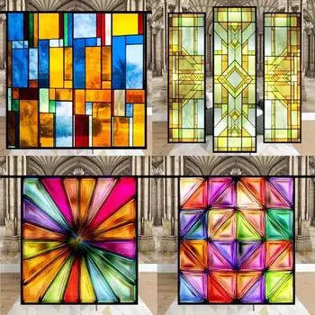 Наклейки на витражные окна, пленка для приватности, церковный стиль, статическое прилипание, декоративные матовые пленки для окон, индивидуальный размер 40x60cm